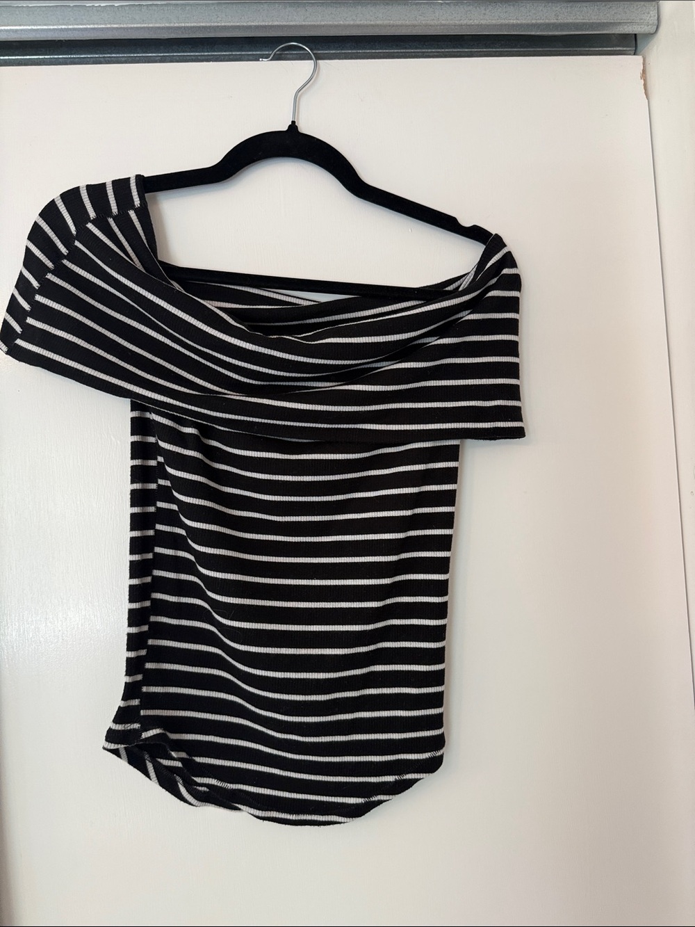 We The Free Black and White Striped Off-Shoulder Top